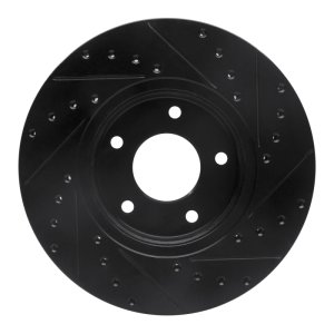 Jaguar XJR Brake Rotor (1) - Front Left - R1 Concepts - Drilled & Slotted - Black - `97-`03